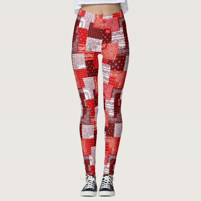 Leggings Parche de bandana roja con patchwork de paisley Pa (Anverso)