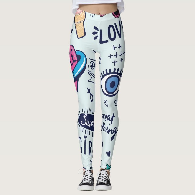 Leggings Parche de Moda: Pegatinas de Pop Art. (Anverso)