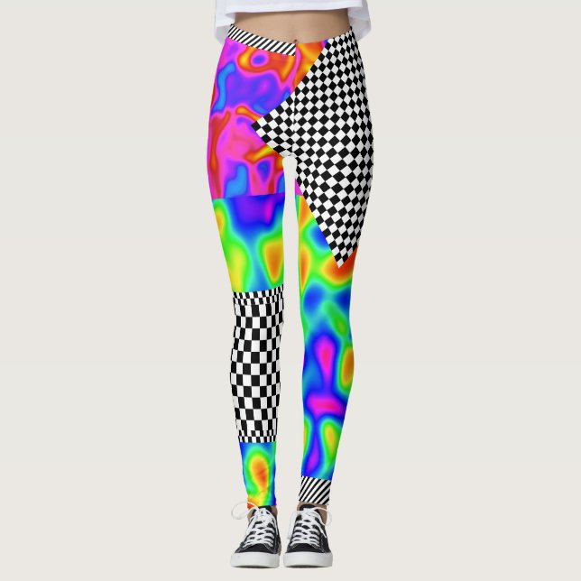 Leggings Parches de cheques abstractos (Anverso)