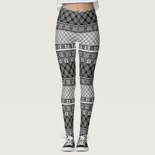 Leggings Parches de rayas blancas y negras con encaje