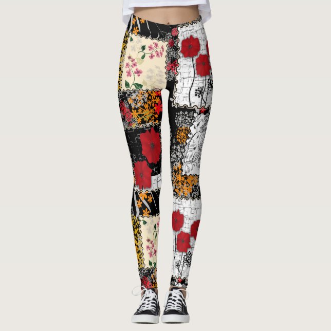 Leggings Parches de tejido retro vintage sin inconvenientes (Anverso)
