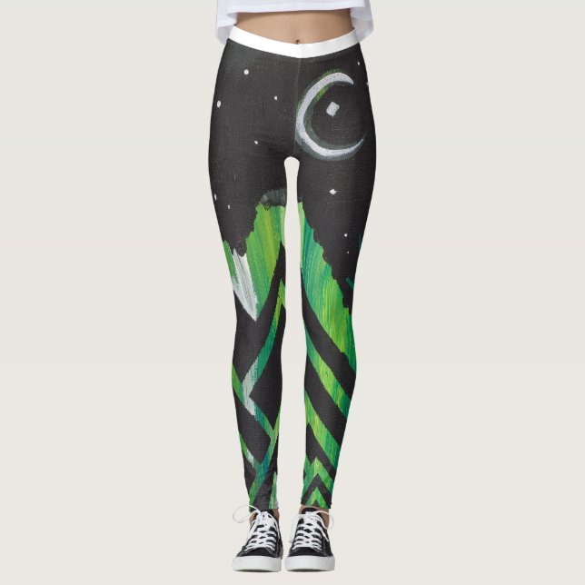 Leggings Paredes de paisaje nocturno abstractas (Anverso)