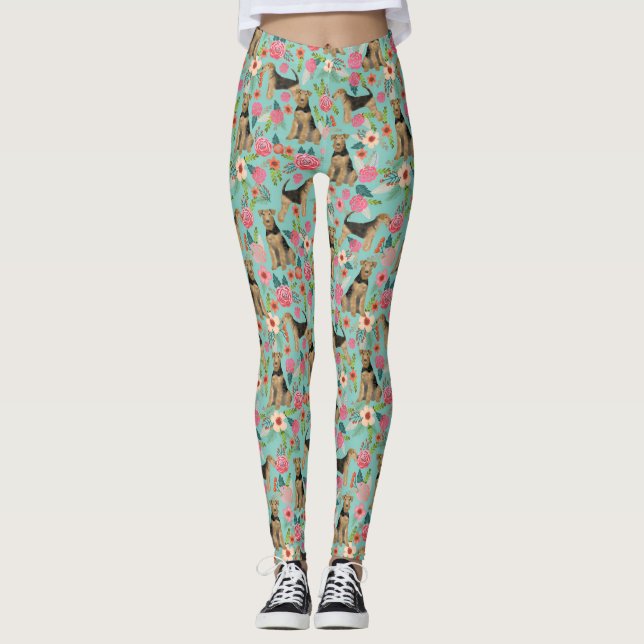 Leggings Paredes florales de Airedale Terrier (Anverso)