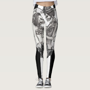 Leggings Pareja de Esqueletos Rayados Amor Danza de Boda