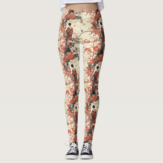Leggings Pareja de kimono romántico Sakura patrón (2) (Anverso)