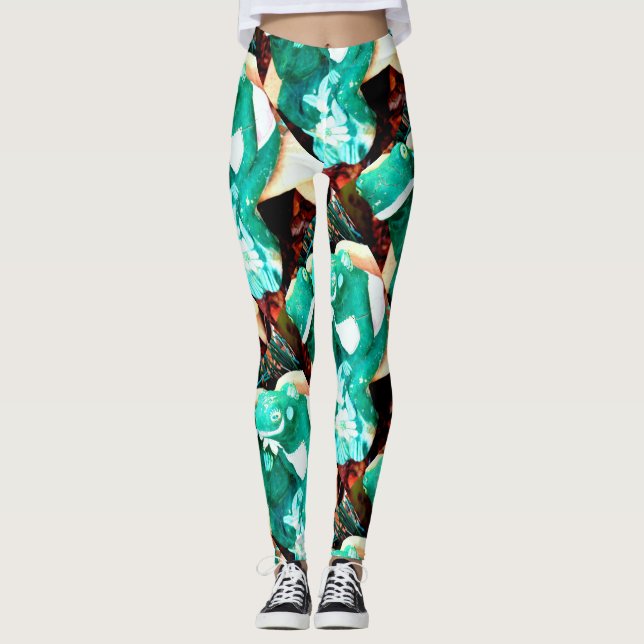 Leggings pareja de ranas verdes abstractas (Anverso)