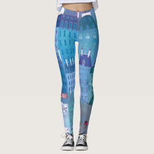 Leggings Paris Blues Cityscape Painting Francia