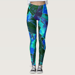 Leggings Partes de pasteles verdes abstractas y cielo azul,