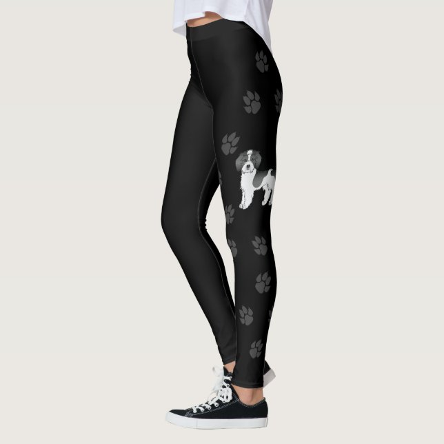 Leggings Parti-color negro Mini Goldendoodle Perro y Papas (Izquierda)
