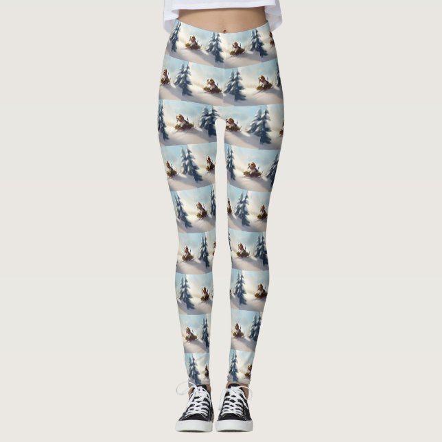 Leggings Pascua de Navidad nieve invierno Beagle (Anverso)