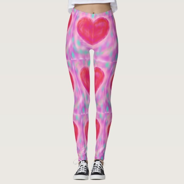 Leggings Pastas acuarelas con corazones (Anverso)