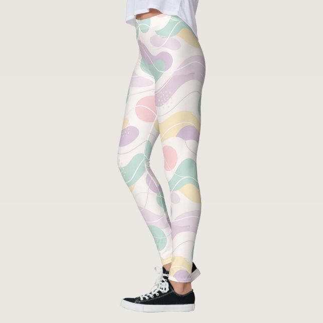 Leggings Pastel Abstract Seamless Pattern Waves and Circles (Izquierda)