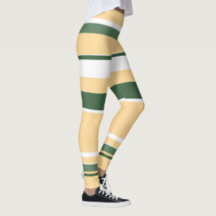 Leggings Pastel Beige Olive Green Lines Rayas Blancas