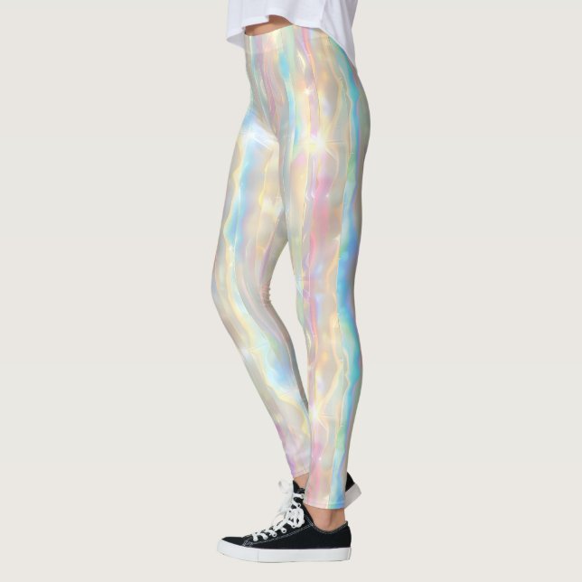 Leggings Pastel Colors Shimmering Iridescent Stripes Patter (Izquierda)
