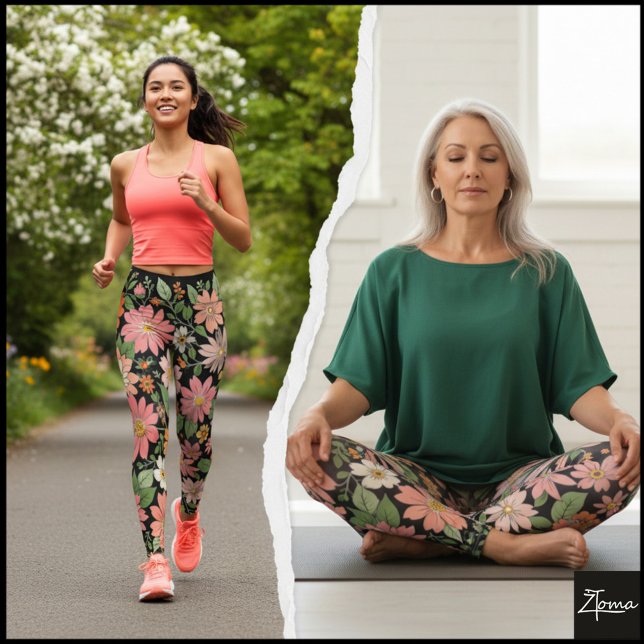 Leggings Pastel Coral Retro Floral Daisy Backdrop - black (Subido por el creador)