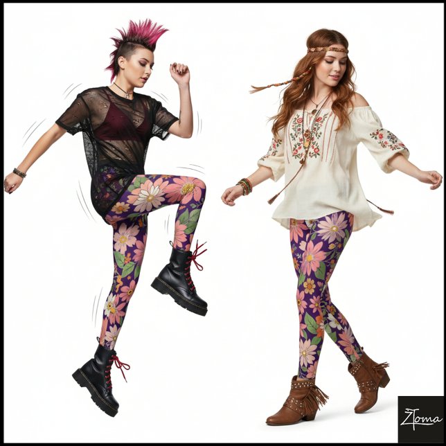 Leggings Pastel Coral Retro Floral Daisy Backdrop - Purple (Subido por el creador)