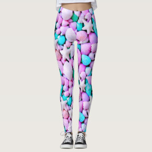 Leggings Pastel de mar conchas de playa estrella de mar mor