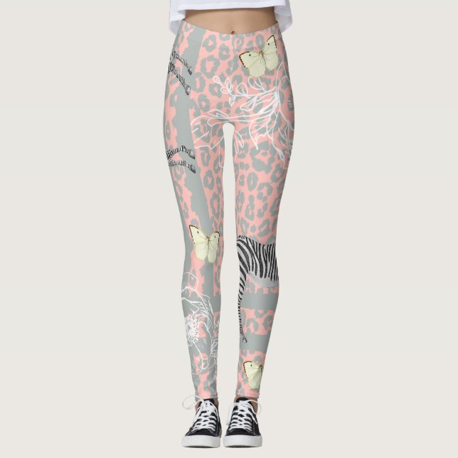 Leggings Pastel Ecléctico Moderno Y Elegante Gris Rosa (Anverso)