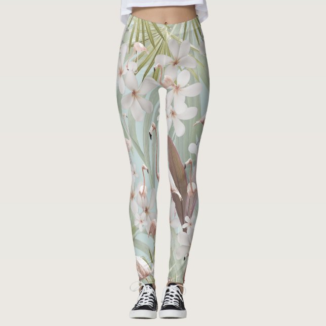 Leggings Pastel Flamingo Jungle Love #1 #tropical #wall (Anverso)
