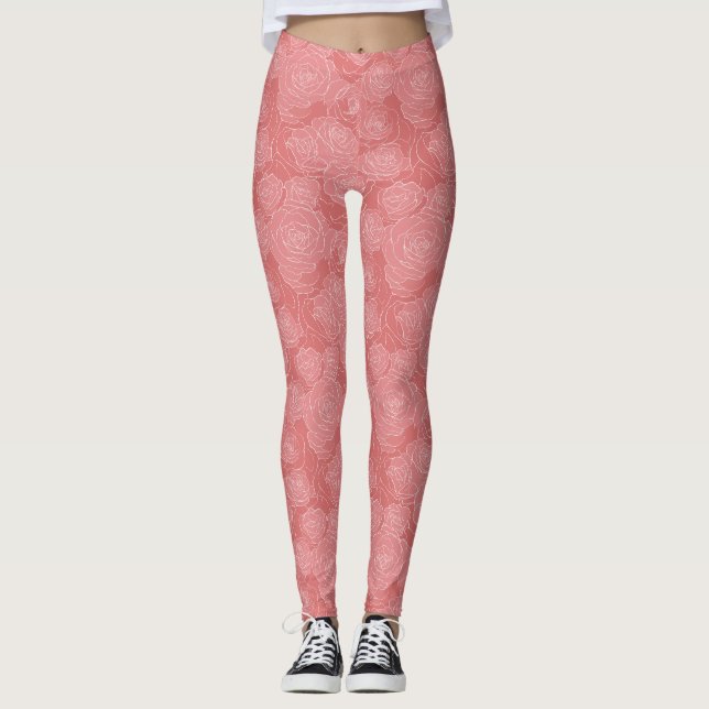 Leggings Pastel Floral Pattern | Soft Rose Line Art  (Anverso)