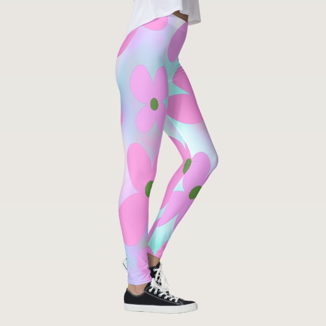 Leggings Pastel floral Resumen Faux Holographic Candy Rosa (Derecha)