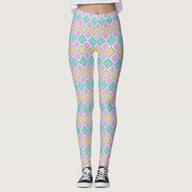 Leggings  Pastel Harlequin Prism Small Diamond Pattern (Anverso)