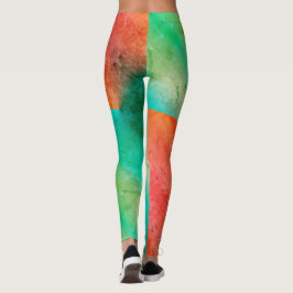 Leggings Pastel Pale Turquoise Coral Resumen Arte
