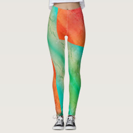 Leggings Pastel Pale Turquoise Coral Resumen Arte