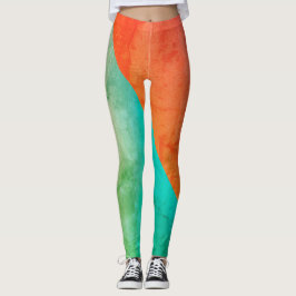 Leggings Pastel Pale Turquoise Coral Resumen Arte