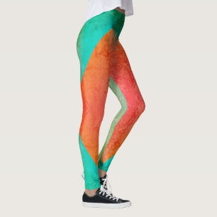 Leggings Pastel Pale Turquoise Coral Resumen Arte
