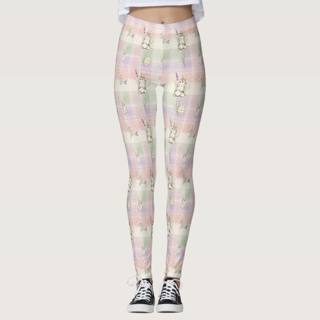 Leggings Pastel Plaid Easter Bunny Pattern (2) (Anverso)