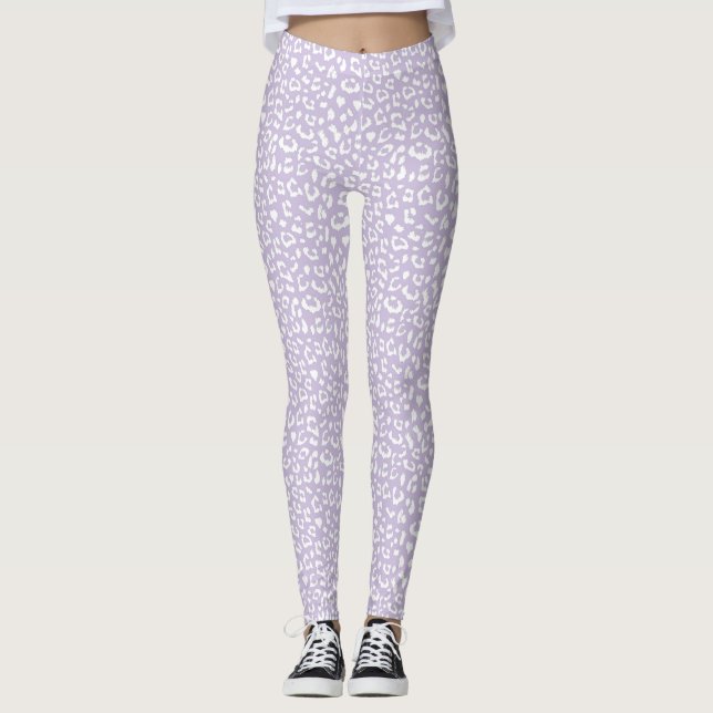 Leggings Pastel púrpura de Leopardo Blanco (Anverso)