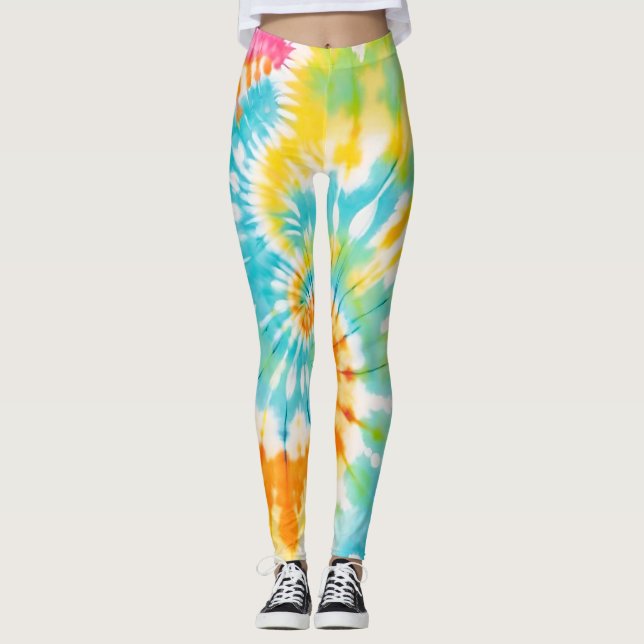 Leggings Pastel Rainbow Tie Dye Spiral Pattern (Anverso)