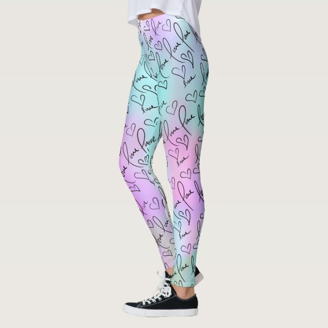 Leggings Pastel Resumen y Amor Corazones de Letter Mano (Izquierda)