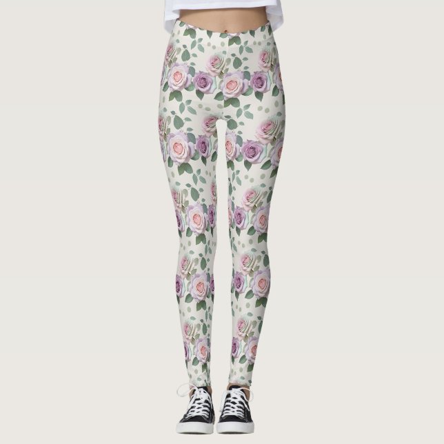 Leggings Pastel Roses In Shades Of Lilac Mint And Blush (Anverso)