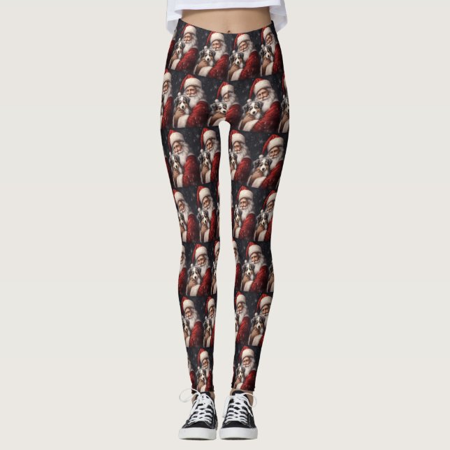 Leggings Pastor australiano con Navidades de Santa Claus (Anverso)