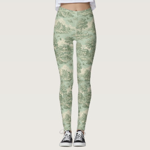 Leggings Pastoso Verde Sage Toile Paisaje Rural Granja