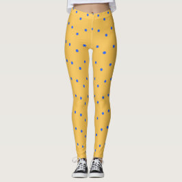 Leggings Patas de punto de polka azul y amarillo mostaza