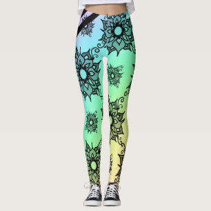 Leggings Patas del patrón floral negro pastel