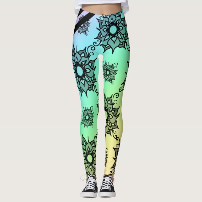 Leggings Patas del patrón floral negro pastel (Anverso)