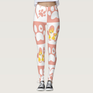 Leggings Patas y corazones rosados con corgis