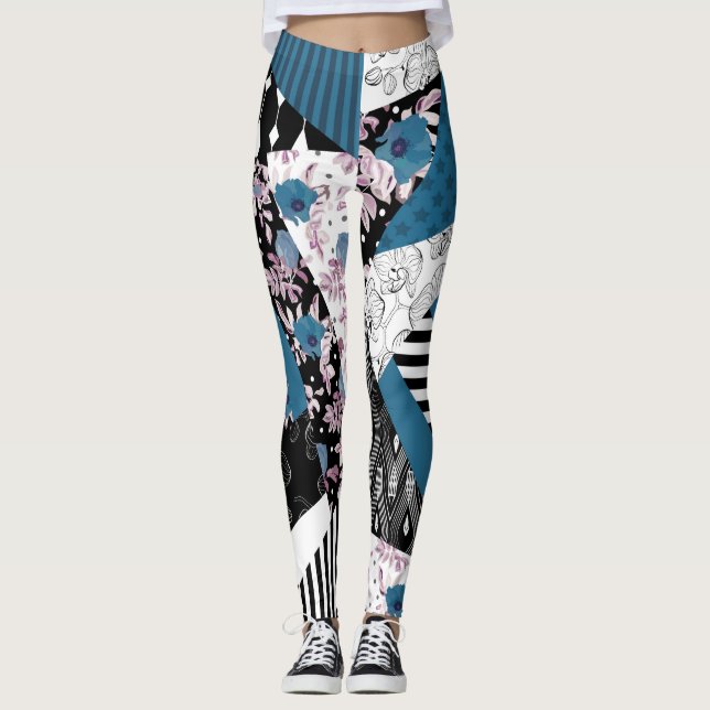 Leggings Patchwork azul, popular, retoques, folclórico, rús (Anverso)