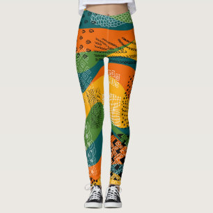 Leggings Patchwork de moda: Undulating Abstract Art