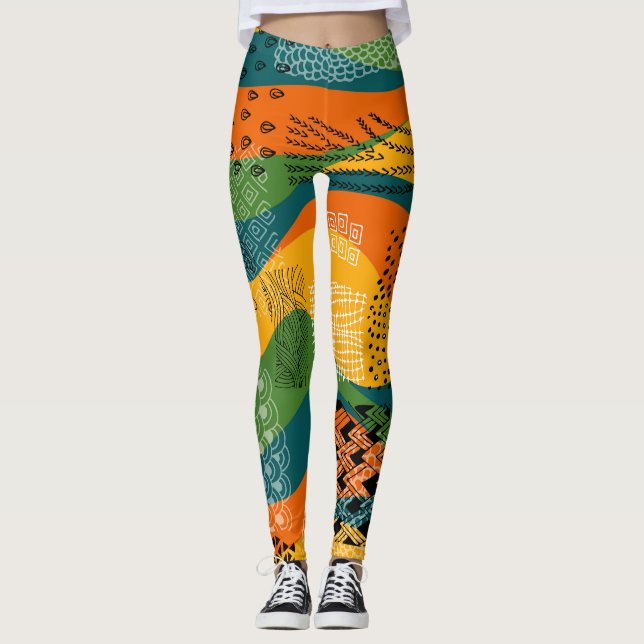 Leggings Patchwork de moda: Undulating Abstract Art (Anverso)