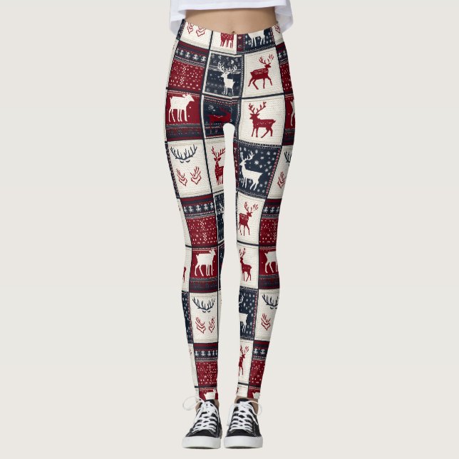Leggings Patchwork de Navidades nórdicos | Reno de punto (Anverso)