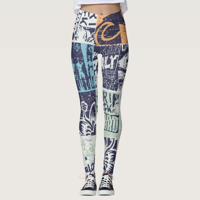 Leggings Patchwork de surf: patrón de cosecha de grunge (Anverso)