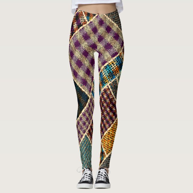 Leggings Patchwork indio: Imitación texturizada de lienzo. (Anverso)