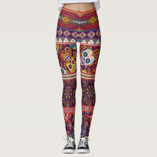 Leggings Patchwork mexicano: diseño tradicional vintage.