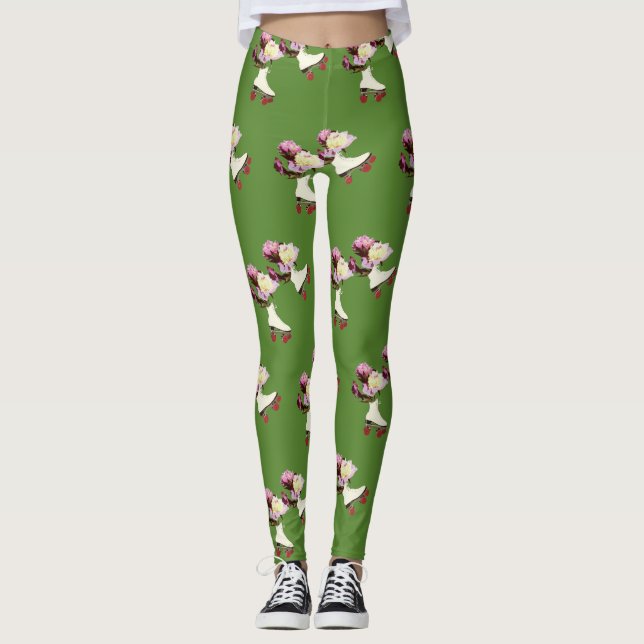 Leggings Patinaje sobre patines peony Flores Personalizados (Anverso)