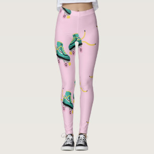 Leggings Patines de rodillos retro: patrón rosa.